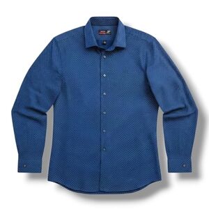 JF J. Ferrar men's long sleeve blue dotted slim fit button-down shirt - xl